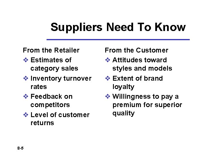 Suppliers Need To Know From the Retailer v Estimates of category sales v Inventory