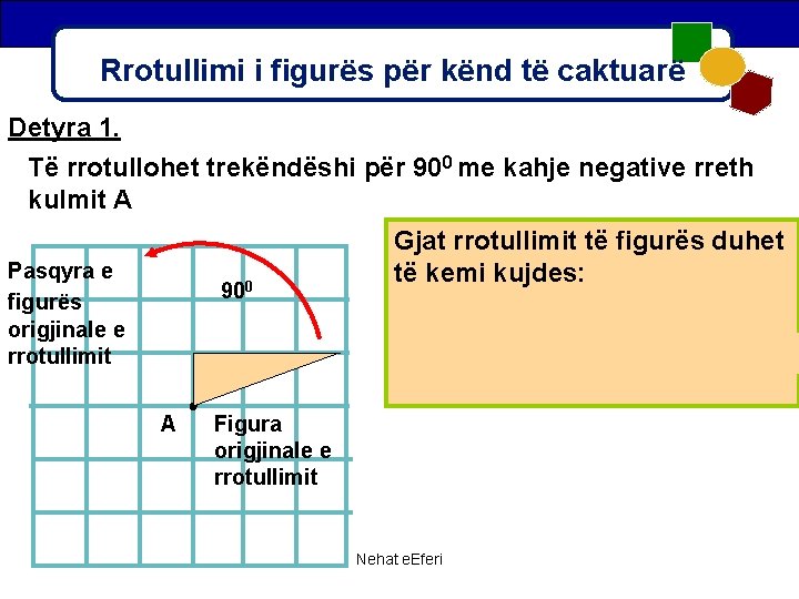 Rrotullimi i figurës për kënd të caktuarë Detyra 1. Të rrotullohet trekëndëshi për 900 Rrotullimi i figurës për kënd të caktuarë Detyra 1. Të rrotullohet trekëndëshi për 900