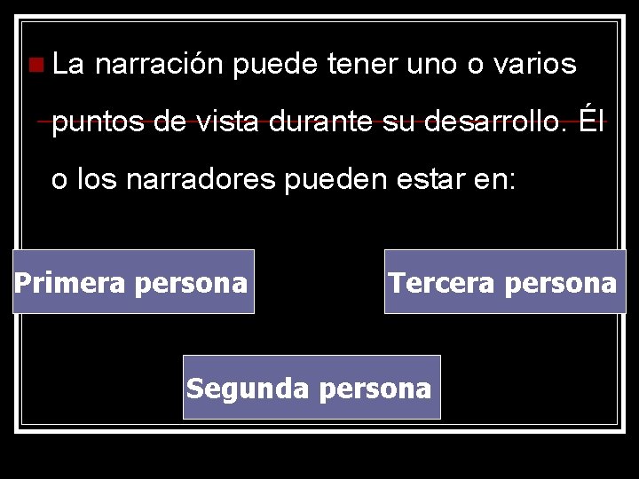 n La narración puede tener uno o varios puntos de vista durante su desarrollo.