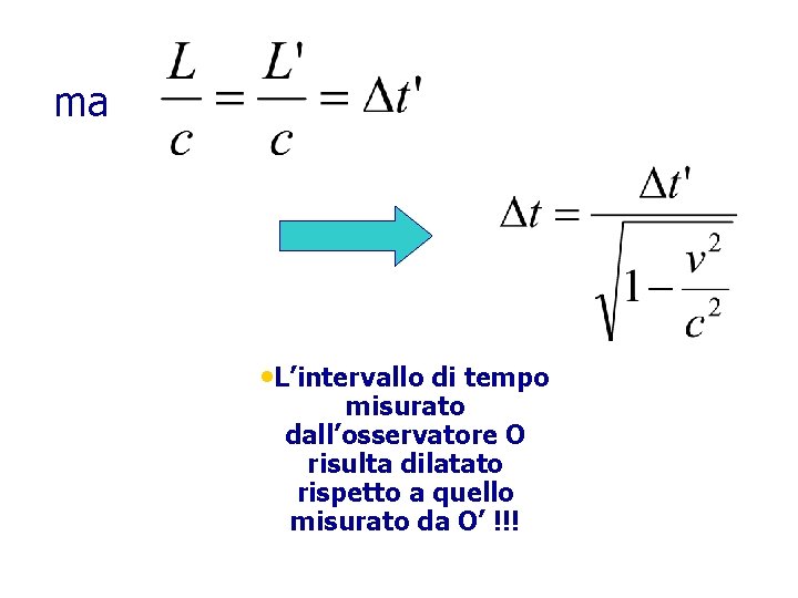 ma • L’intervallo di tempo misurato dall’osservatore O risulta dilatato rispetto a quello misurato