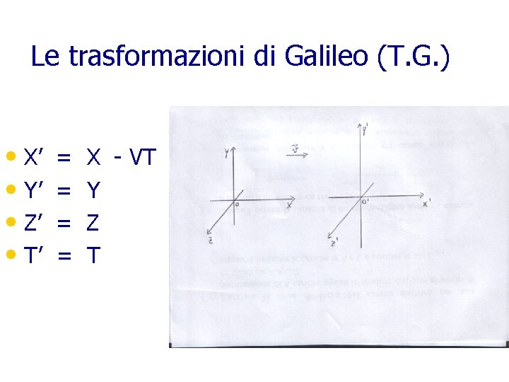 Le trasformazioni di Galileo (T. G. ) • X’ • Y’ • Z’ •