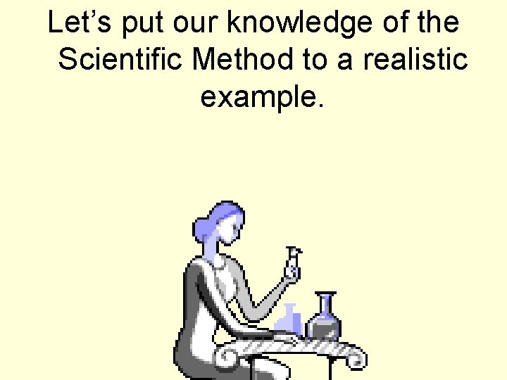 Let’s put our knowledge of the Scientific Method to a realistic example. 