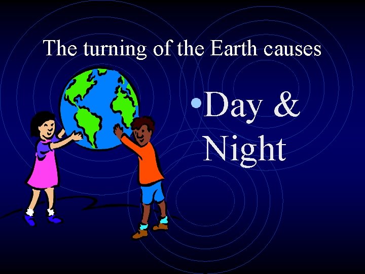 The turning of the Earth causes • Day & Night 