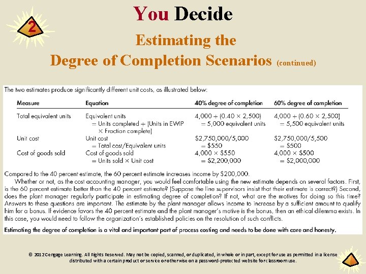 2 You Decide Estimating the Degree of Completion Scenarios (continued) © 2012 Cengage Learning.