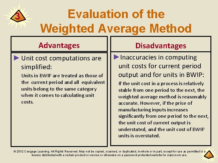 3 Evaluation of the Weighted Average Method Advantages Disadvantages ► Unit cost computations are