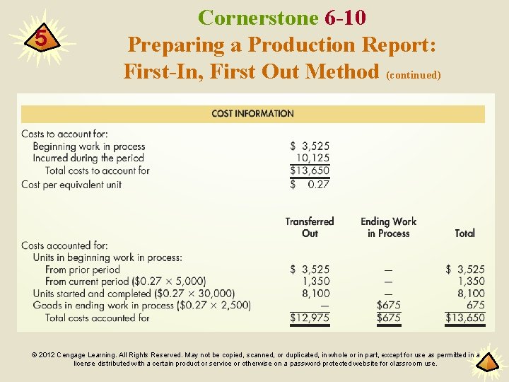 5 Cornerstone 6 -10 Preparing a Production Report: First-In, First Out Method (continued) ©