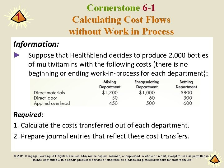 1 Cornerstone 6 -1 Calculating Cost Flows without Work in Process Information: ► Suppose