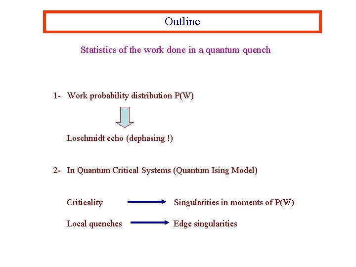 Outline Statistics of the work done in a quantum quench 1 - Work probability