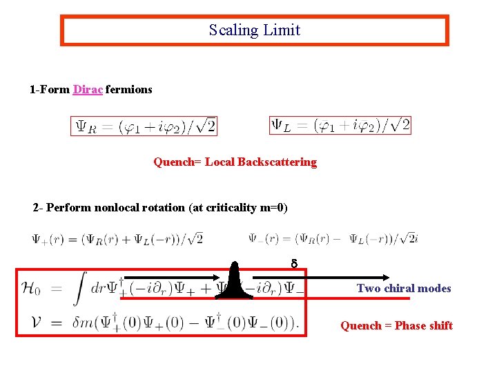 Scaling Limit 1 -Form Dirac fermions Quench= Local Backscattering 2 - Perform nonlocal rotation