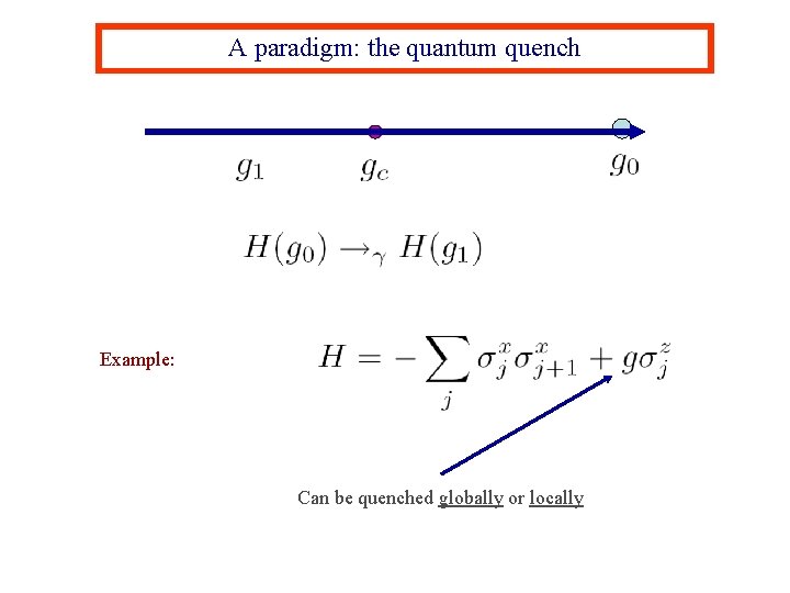 A paradigm: the quantum quench Example: Can be quenched globally or locally 