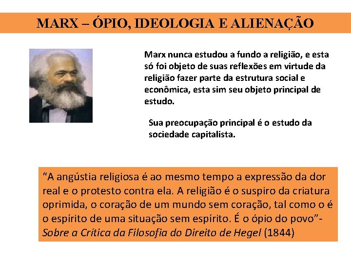 MARX – ÓPIO, IDEOLOGIA E ALIENAÇÃO Marx nunca estudou a fundo a religião, e MARX – ÓPIO, IDEOLOGIA E ALIENAÇÃO Marx nunca estudou a fundo a religião, e