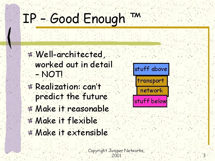 IP – Good Enough ™ Well-architected, worked out in detail – NOT! Realization: can’t