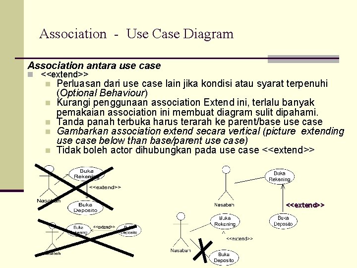 Association - Use Case Diagram Association antara use case n <<extend>> n n n