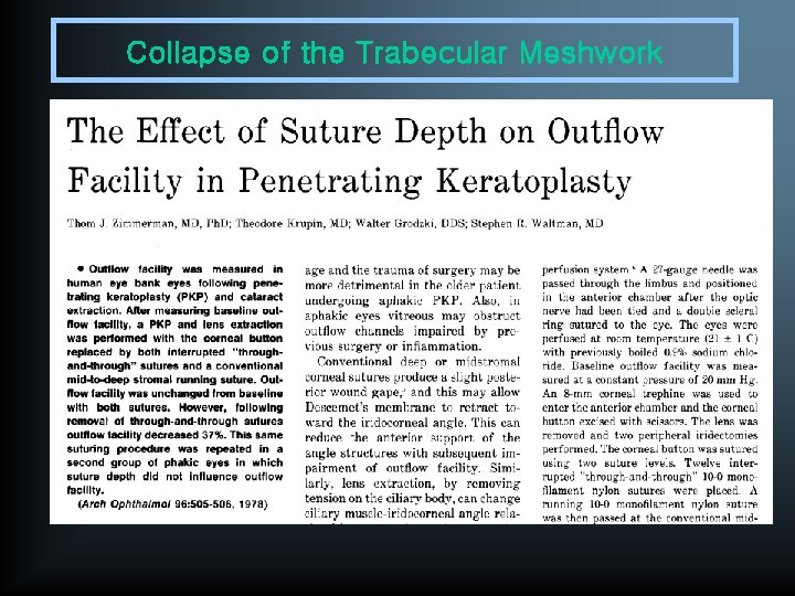 Collapse of the Trabecular Meshwork • loss of anterior support due to the incision