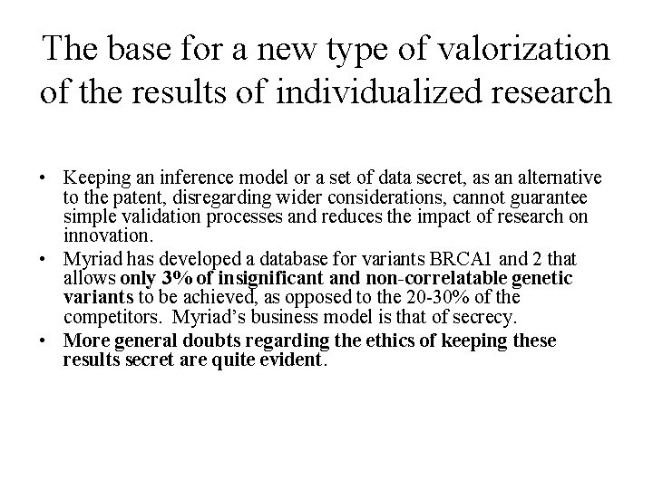 The base for a new type of valorization of the results of individualized research