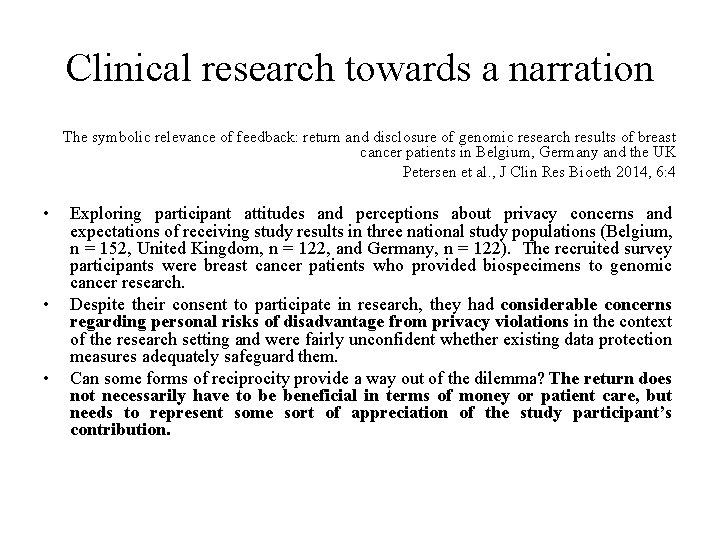 Clinical research towards a narration The symbolic relevance of feedback: return and disclosure of