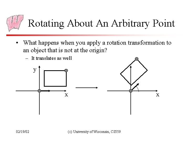 Rotating About An Arbitrary Point • What happens when you apply a rotation transformation