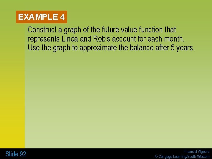 EXAMPLE 4 Construct a graph of the future value function that represents Linda and