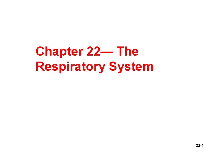Chapter 22— The Respiratory System 22 -1 