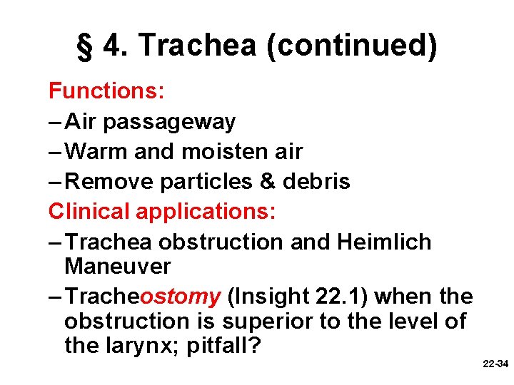 § 4. Trachea (continued) Functions: – Air passageway – Warm and moisten air –