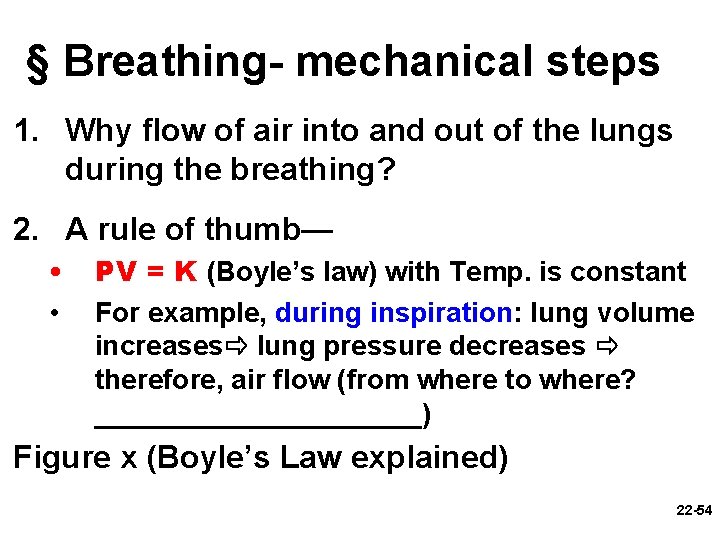 § Breathing- mechanical steps 1. Why flow of air into and out of the