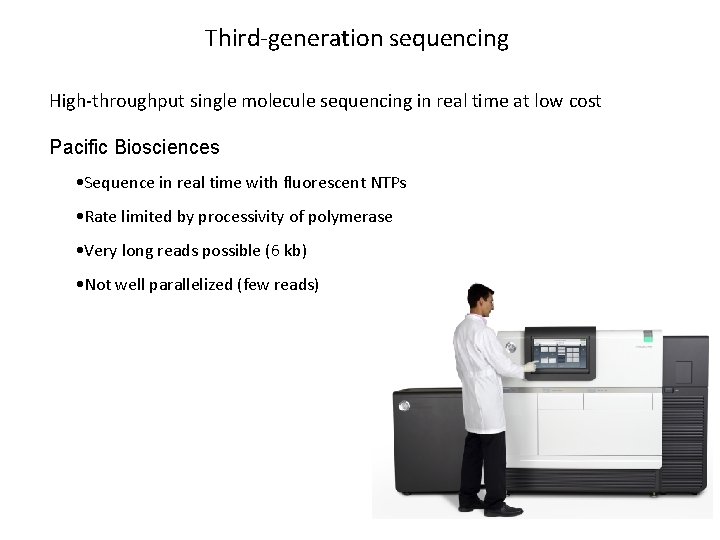 Third-generation sequencing High-throughput single molecule sequencing in real time at low cost Pacific Biosciences