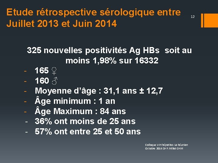 Etude rétrospective sérologique entre Juillet 2013 et Juin 2014 12 325 nouvelles positivités Ag