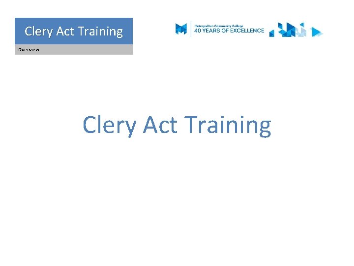 Clery Act Training Clery Overview Clery Act Training 