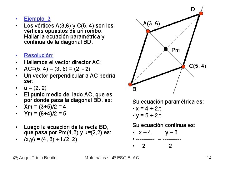 D • • • Ejemplo_3 Los vértices A(3, 6) y C(5, 4) son los D • • • Ejemplo_3 Los vértices A(3, 6) y C(5, 4) son los