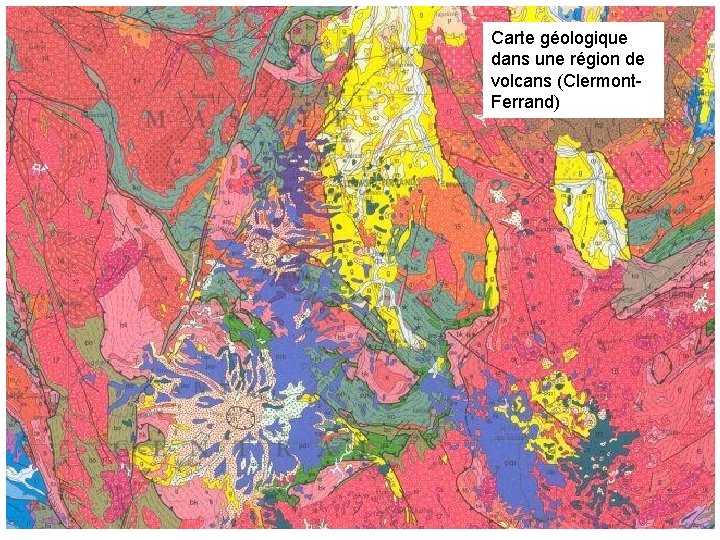 Carte géologique dans une région de volcans (Clermont. Ferrand) 