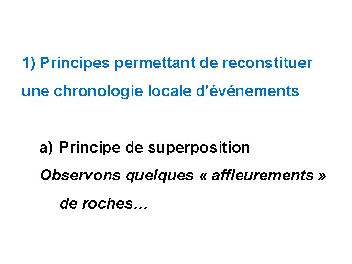 1) Principes permettant de reconstituer une chronologie locale d'événements a) Principe de superposition Observons