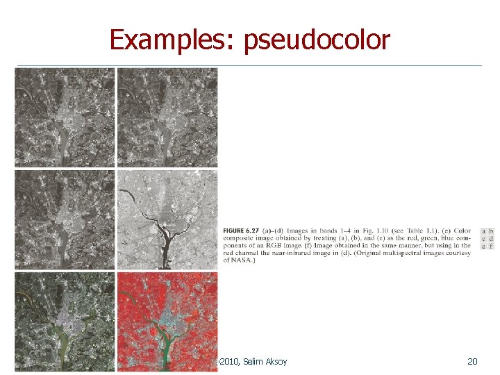 Examples: pseudocolor CS 484, Spring 2010 © 2010, Selim Aksoy 20 