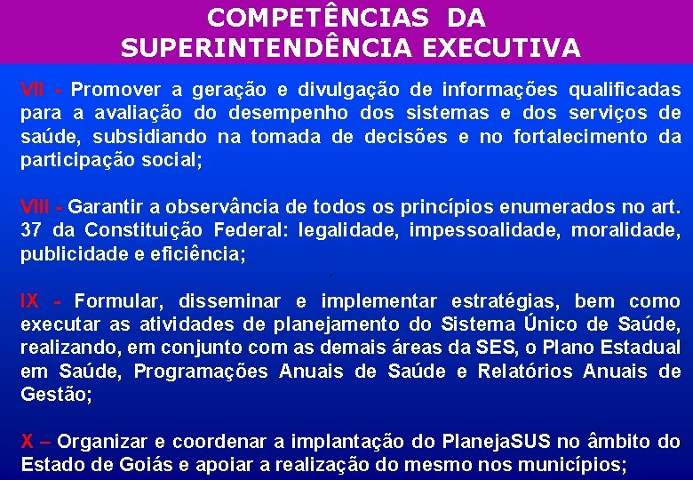 COMPETÊNCIAS DA SUPERINTENDÊNCIA EXECUTIVA VII - Promover a geração e divulgação de informações qualificadas