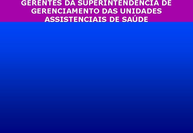 GERENTES DA SUPERINTENDÊNCIA DE GERENCIAMENTO DAS UNIDADES ASSISTENCIAIS DE SAÚDE 