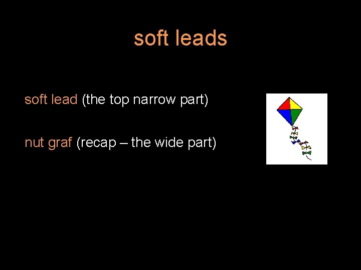 soft leads soft lead (the top narrow part) nut graf (recap – the wide