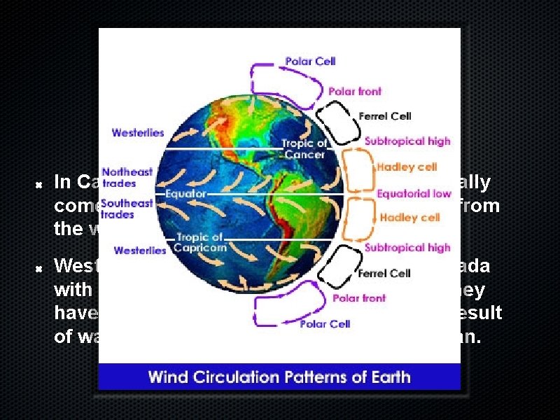 Wind Direction In Canada, prevailing winds (those that usually come from one direction) most