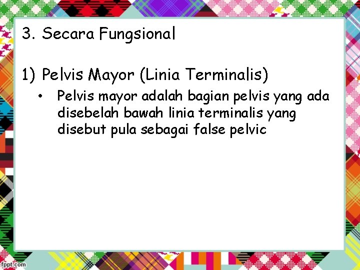 3. Secara Fungsional 1) Pelvis Mayor (Linia Terminalis) • Pelvis mayor adalah bagian pelvis