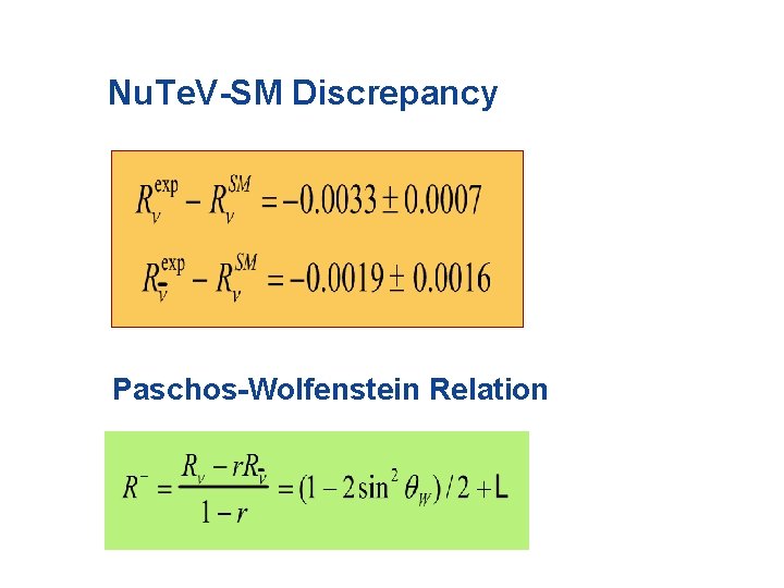 Nu. Te. V-SM Discrepancy Paschos-Wolfenstein Relation 