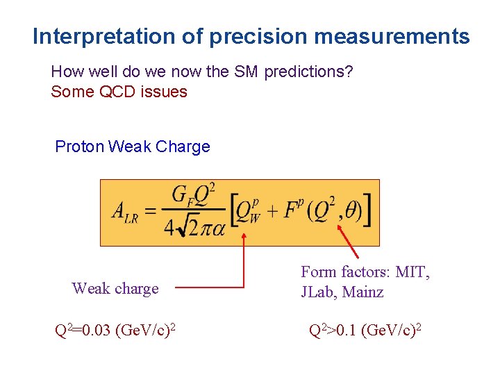 Interpretation of precision measurements How well do we now the SM predictions? Some QCD