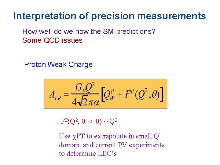 Interpretation of precision measurements How well do we now the SM predictions? Some QCD