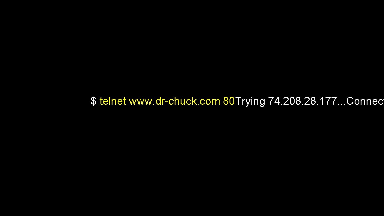 $ telnet www. dr-chuck. com 80 Trying 74. 208. 28. 177. . . Connect