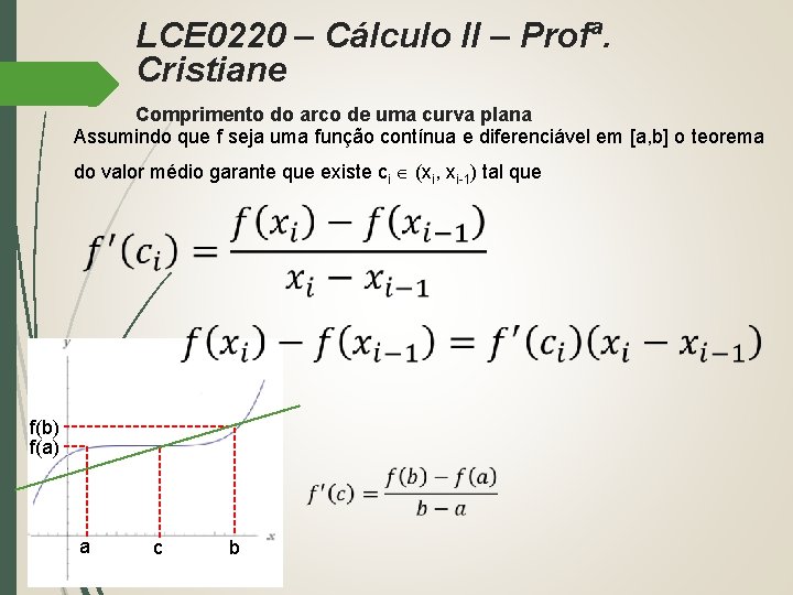 LCE 0220 – Cálculo II – Profª. Cristiane Comprimento do arco de uma curva