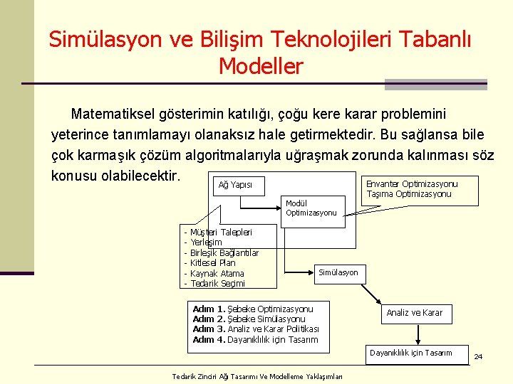 Simülasyon ve Bilişim Teknolojileri Tabanlı Modeller Matematiksel gösterimin katılığı, çoğu kere karar problemini yeterince