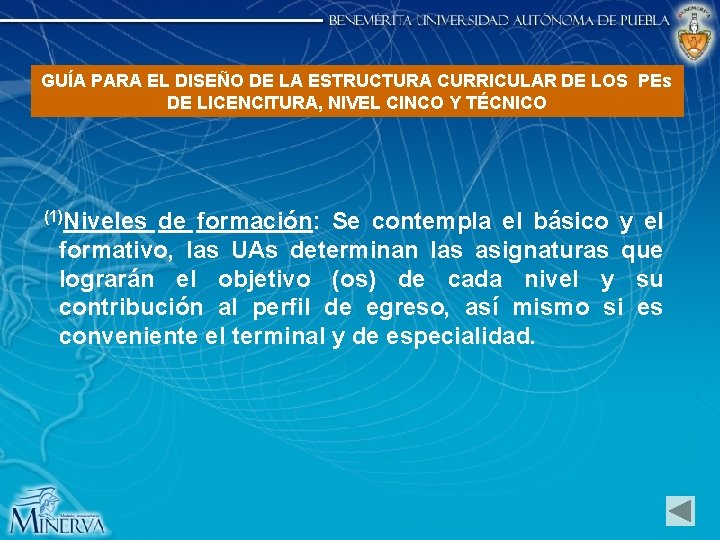 GUÍA PARA EL DISEÑO DE LA ESTRUCTURA CURRICULAR DE LOS PEs DE LICENCITURA, NIVEL