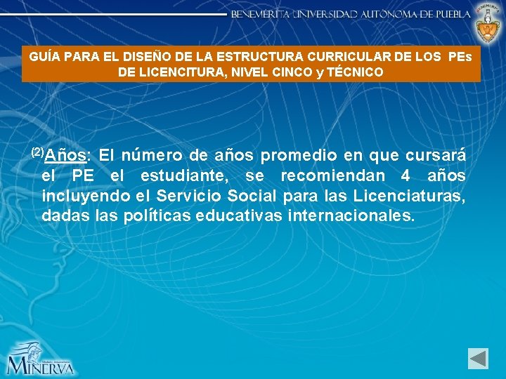 GUÍA PARA EL DISEÑO DE LA ESTRUCTURA CURRICULAR DE LOS PEs DE LICENCITURA, NIVEL