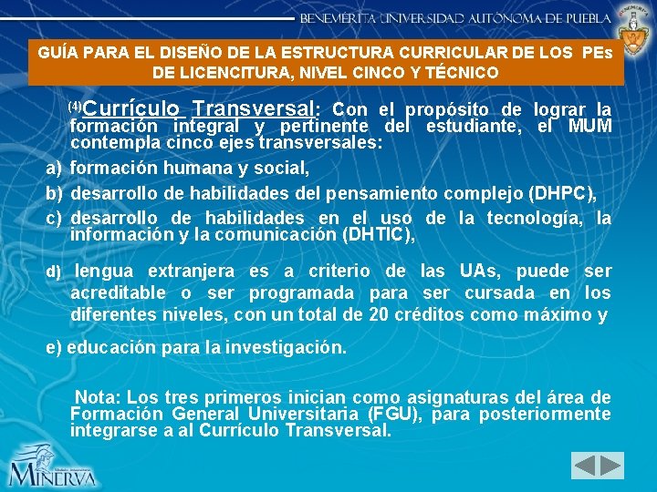 GUÍA PARA EL DISEÑO DE LA ESTRUCTURA CURRICULAR DE LOS PEs DE LICENCITURA, NIVEL