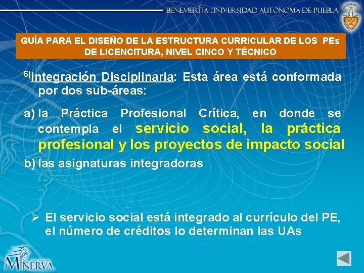GUÍA PARA EL DISEÑO DE LA ESTRUCTURA CURRICULAR DE LOS PEs DE LICENCITURA, NIVEL