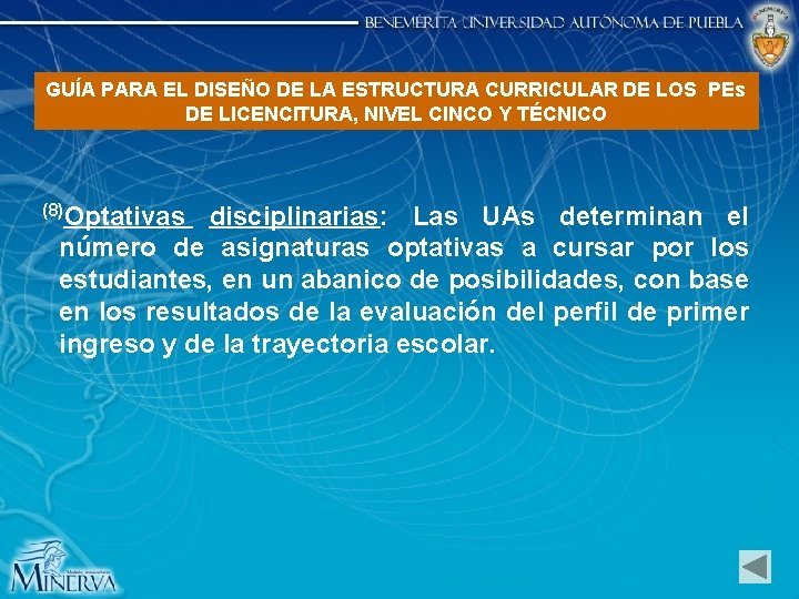 GUÍA PARA EL DISEÑO DE LA ESTRUCTURA CURRICULAR DE LOS PEs DE LICENCITURA, NIVEL