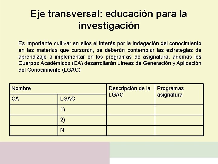 Eje transversal: educación para la investigación Es importante cultivar en ellos el interés por