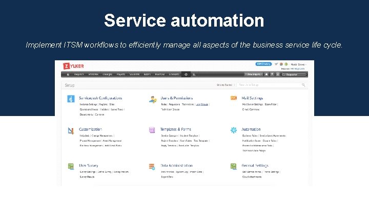 Service automation Implement ITSM workflows to efficiently manage all aspects of the business service